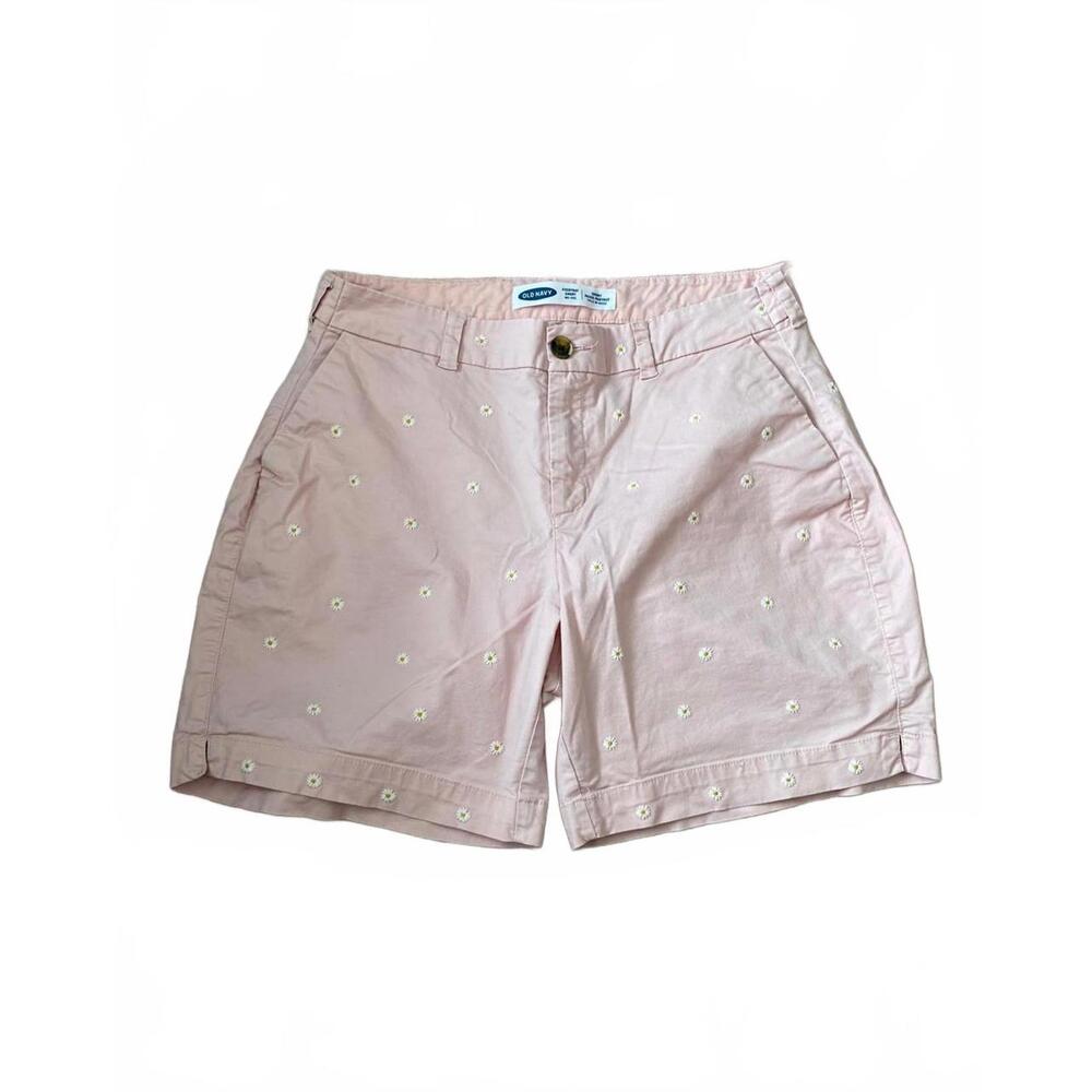 Old Navy Pink Everyday Mid Rise Cotton Embroidered Daisy Shorts Size 14